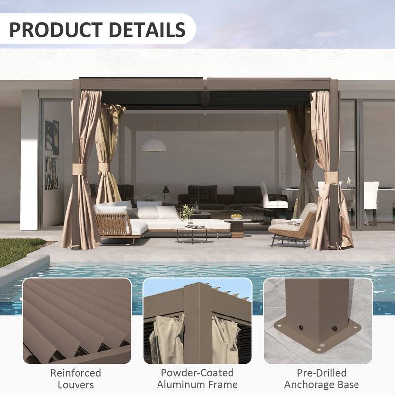 Domi Louvered Pergola 10' x 10', Aluminum Outdoor Pergola with Adjustable Louvers, Full Aluminum Frame, Built-in Gutter System