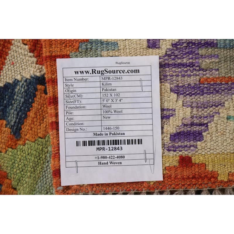 Southwestern Kilim Rug Flatweave Geometric Wool Carpet - 3'4"x 5'0"