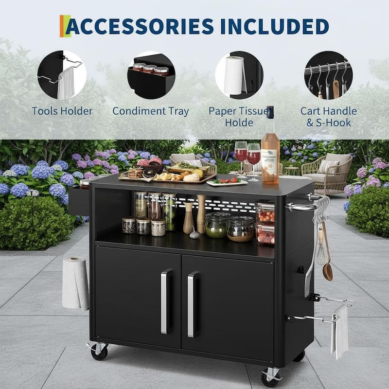 Black Outdoor Grill Cart, with Wheels