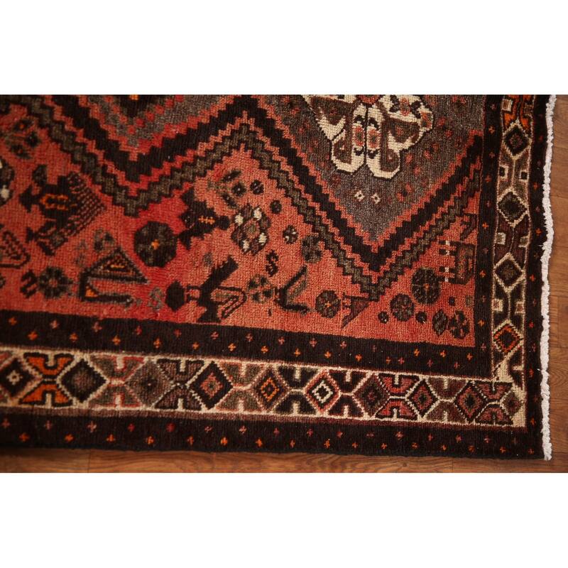 Tribal Geometric Hamedan Persian Vintage Area Rug Handmade Wool Carpet - 3'8"x 4'10"