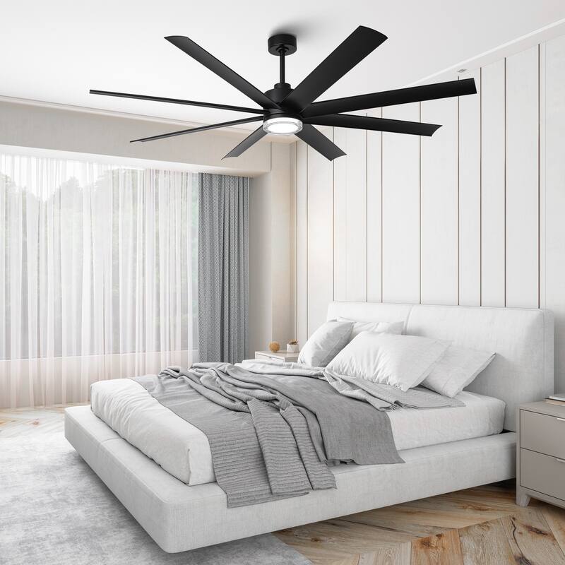 72" Modern Black Large Smart Ceiling Fan with Light and Remote, App Control, Voice Control