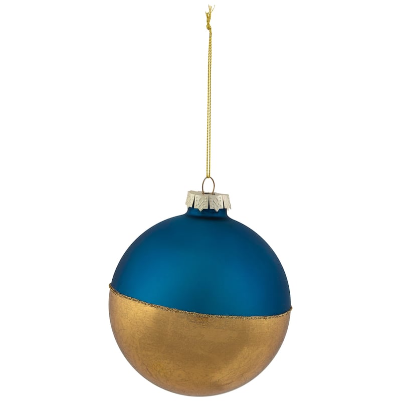 3.5" Blue and Gold Glass Ball Christmas Ornament