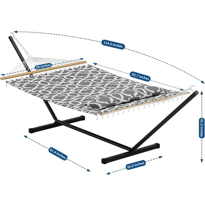 Outdoor Portable 475lbs Capacity Double Hammock with Stand for Patio Backyard Poolside