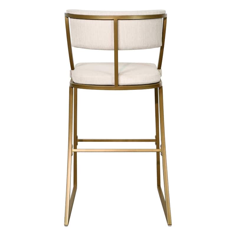 Beige Upholstered Steel Counter Bar Stool with Low Back and Footrest