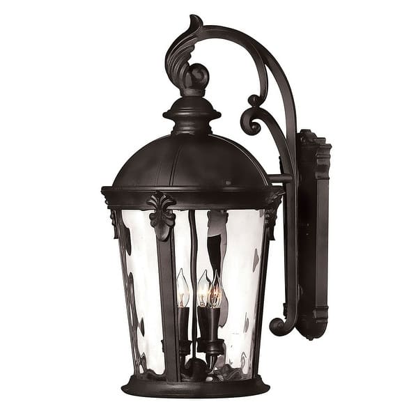slide 1 of 1, Hinkley Lighting 25.75" Height 4 Light Lantern Outdoor Wall Sconce in Black