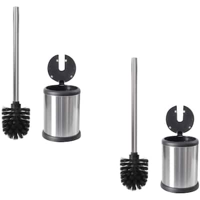 ToiletTree Products Deluxe Stainless Steel Toilet Brush with Lid, Bathroom Accessories for Toilet Cleaning (2 Pack)