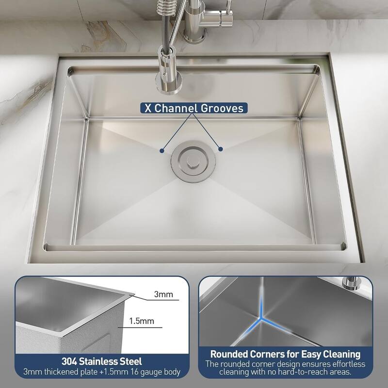 27"X19"X10" Undermount Kitchen Sink with Built-in Accessories for Kitchen Countertop Installation