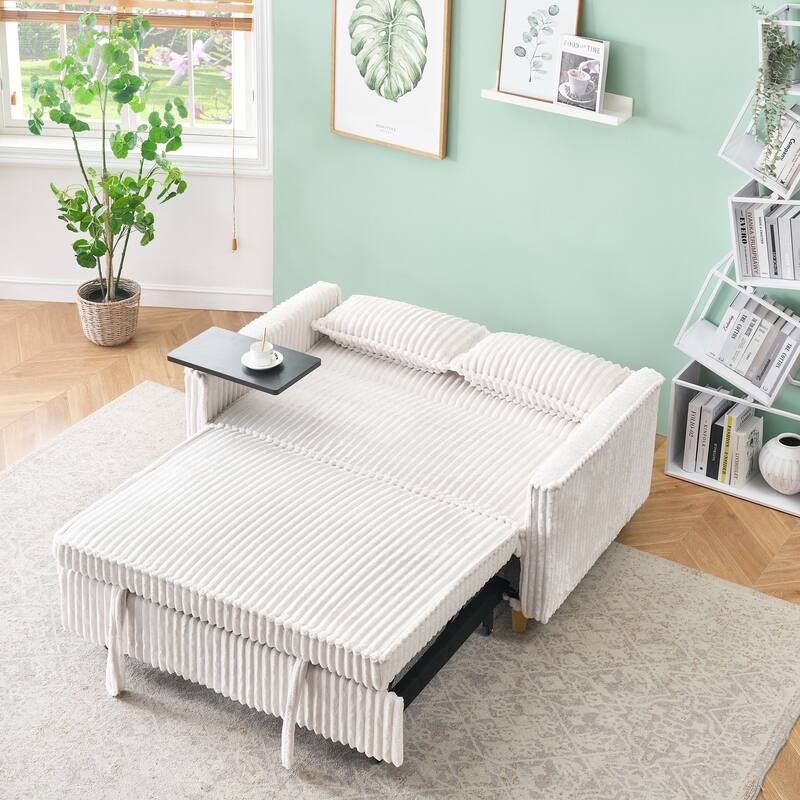 Beige Sleeper Sofa Folding Loveseat with 2 Pillows & USB Charging, Convertible Sofa Bed Multi-Functional Loveseat