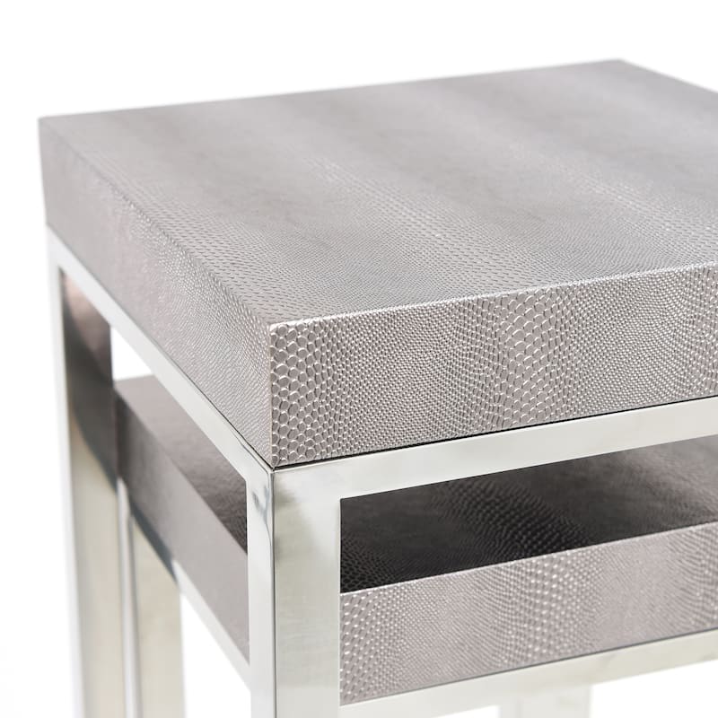 Empire Art Direct Silver Faux Lizard Leather Tall Nesting Tables (Set of 2) - 12" x 38"
