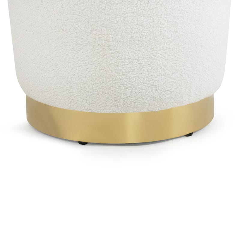 Aysel White Boucle Ottoman with Golden Accent Base
