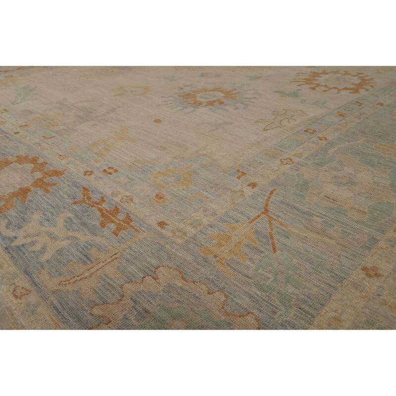 Hand Knotted Oriental 100% Wool Carpet Transitional All-Over Beige & Ivories Oushak Area Rug - 13' 8'' X 9' 10''