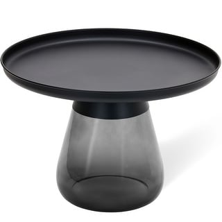 Black Titanium Coffee Table with Smoky Gray Glass Base, Round 19x20