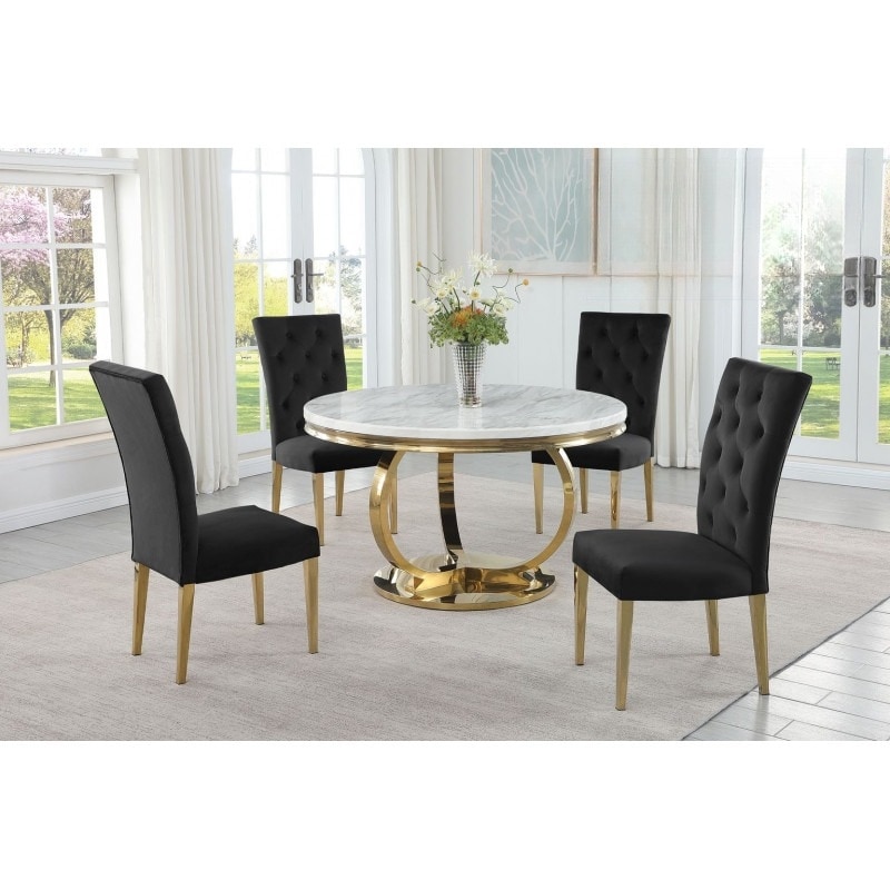 Modern Upholstered Dining Chair Set of 2, Gold Finish Legs Tufted Kitchen Chair
