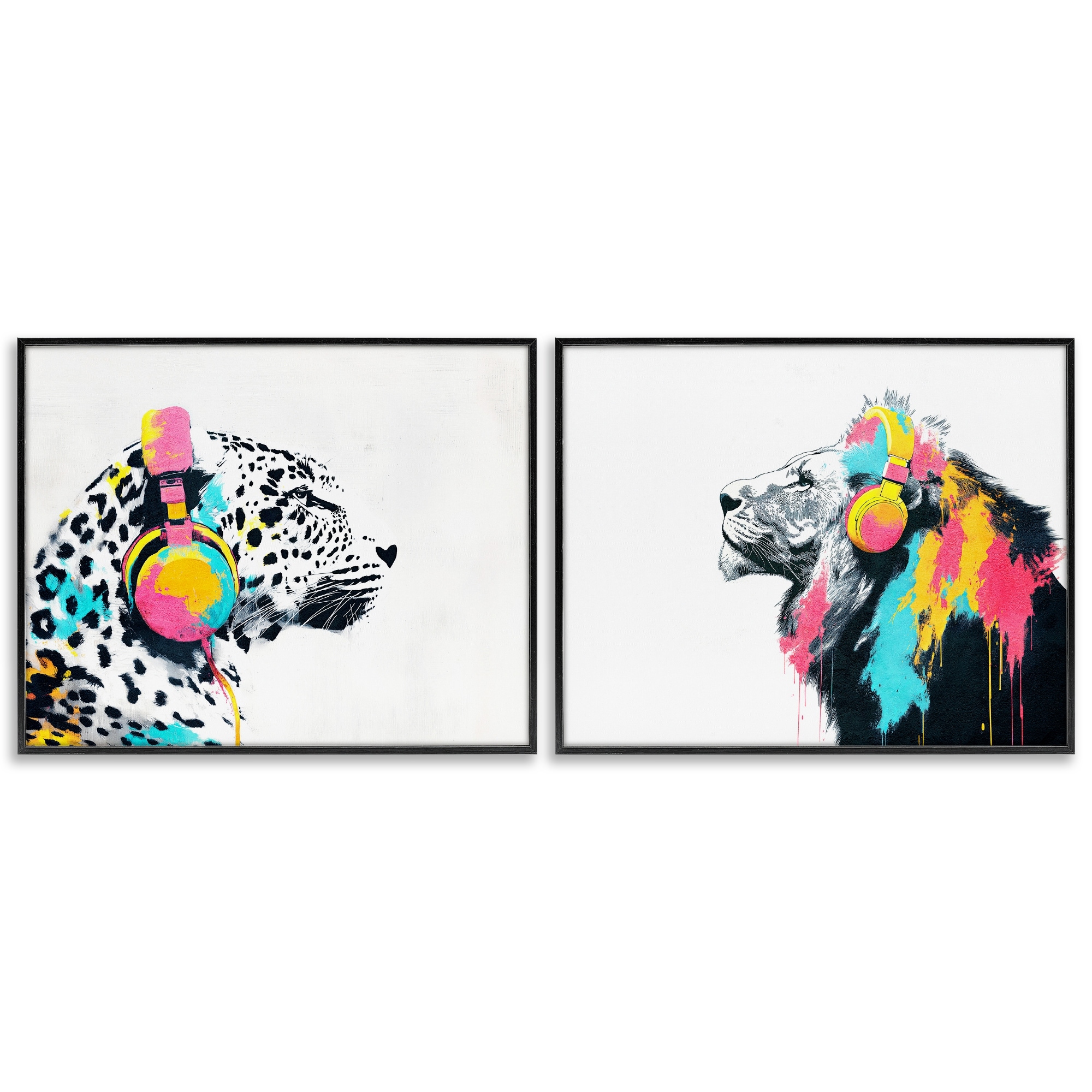 Stupell Leopard and Lion On Air Framed Giclee Art Design By Svetlana Aleynikova (Set of 2)