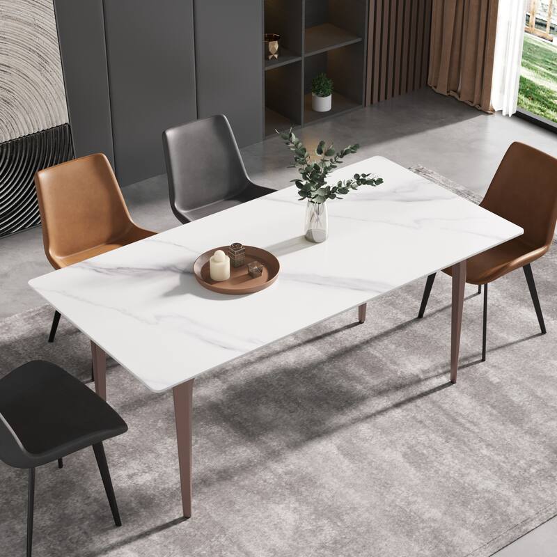 71" Modern Simply Marble Dining Table, Rectangular Sintered Stone Top and Carbon Steel legs