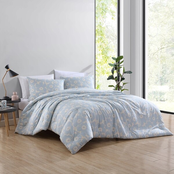 Marimekko Pieni Unikko Cotton Blue Duvet Cover Set - Bed Bath