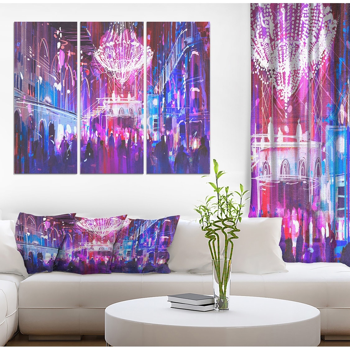 Mentor Abundantly øst Designart "Interior night club with bright lights" Cityscapes Photography  on Wrapped Canvas set - 36x28 - 3 Panels - - 32980722