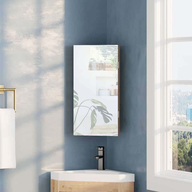 Eclife Corner Medicine Cabinet With Mirror Triple Shelf Storage Left Open