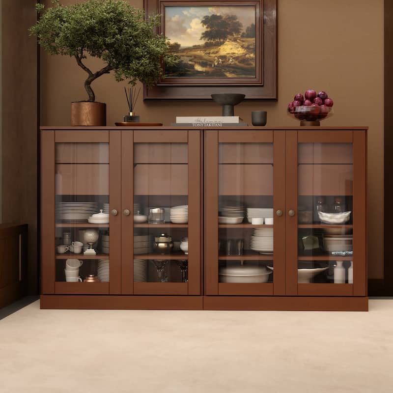 Palace Imports 100% Solid Wood 64" Sideboard with Clear Glass Doors, 4-Drawers and Adjustable Shelves - Mocha