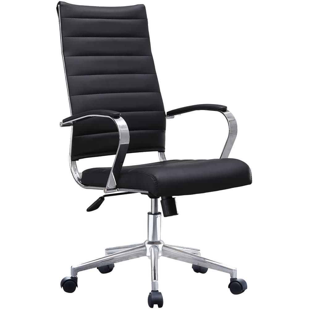 Modern High Back Office Chair Ribbed PU Leather Swivel For Conference Room Computer Desk Visitor