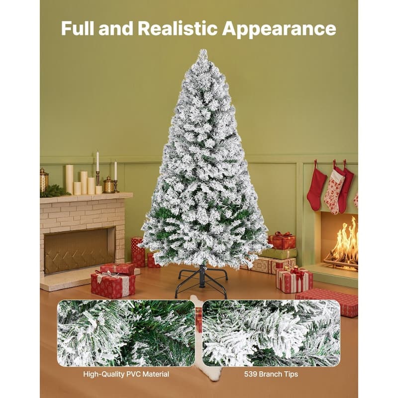 Green-White PVC and Iron 4x2.6 ft Snow-Flocked Christmas Tree with 120 LED Lights - 2.62 x 4 ft