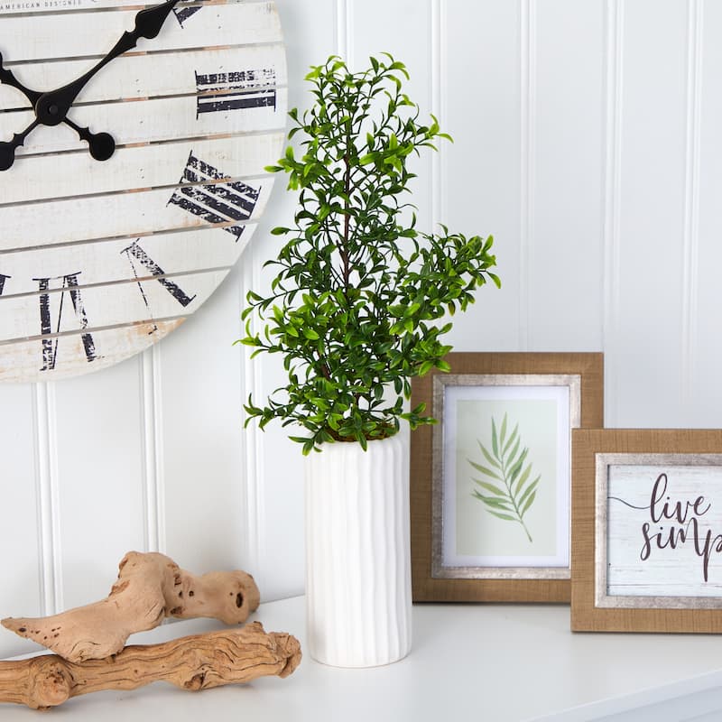 20" Boxwood Artificial Plant in White Planter