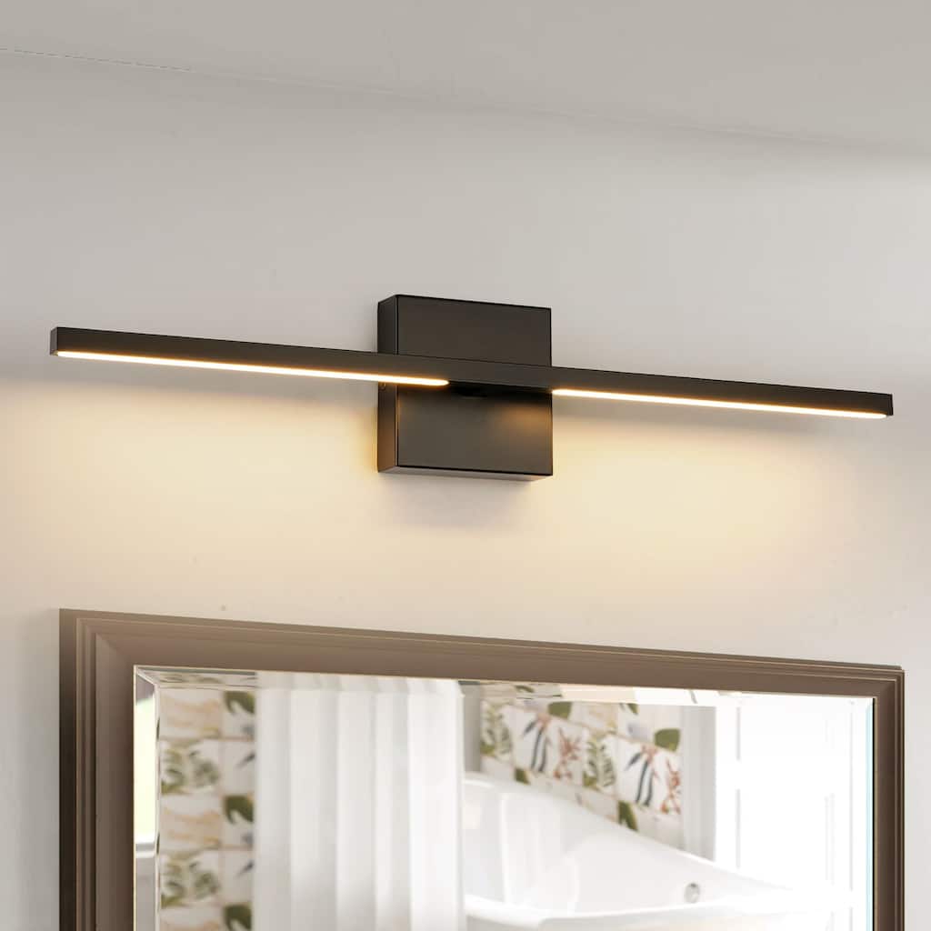 1-Light 23.8 in. Black Modern Simple Linear Dimmable Integrated LED Bathroom Vanity Light - 23.8 in. W x 4.52 in. H x 3.34 in. D