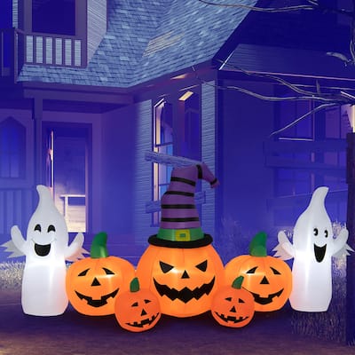 Gymax 9FT Long Inflatable Halloween Pumpkin Strings & Ghosts