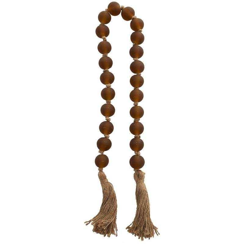 Glass Handmade Round Frosted Beaded Garland with Tassel with Knotted Brown Jute