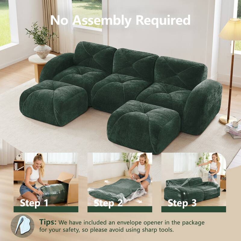 U-shaped Boneless Sofa, Tufted Design, 32D High Density Sponge, Bottom Anti-Slip Design, No Assembly Required Bottom