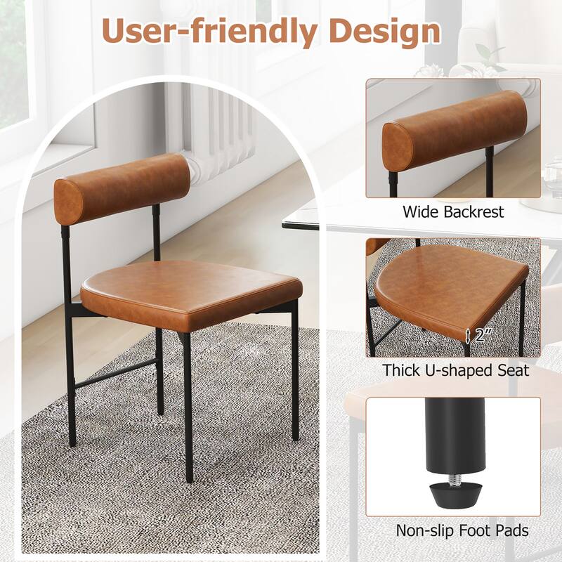 Gymax Dining Chair Set of 2 Faux Leather Upholstered Kitchen Side