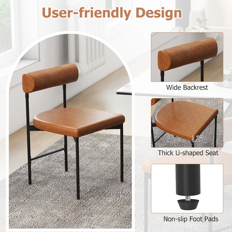 Gymax Dining Chair Set of 4 Faux Leather Upholstered Kitchen Side