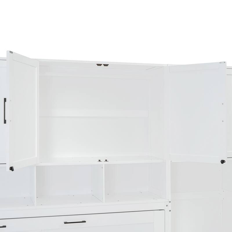 Twin Size Murphy Bed with Closet, Drawers, and Desk - Space-Saving Wall Bed with Storage