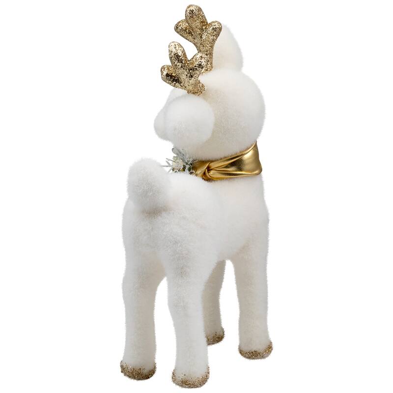 Glittered Standing Deer with Jingle Bell Christmas Figure - 12.25" - White and Gold