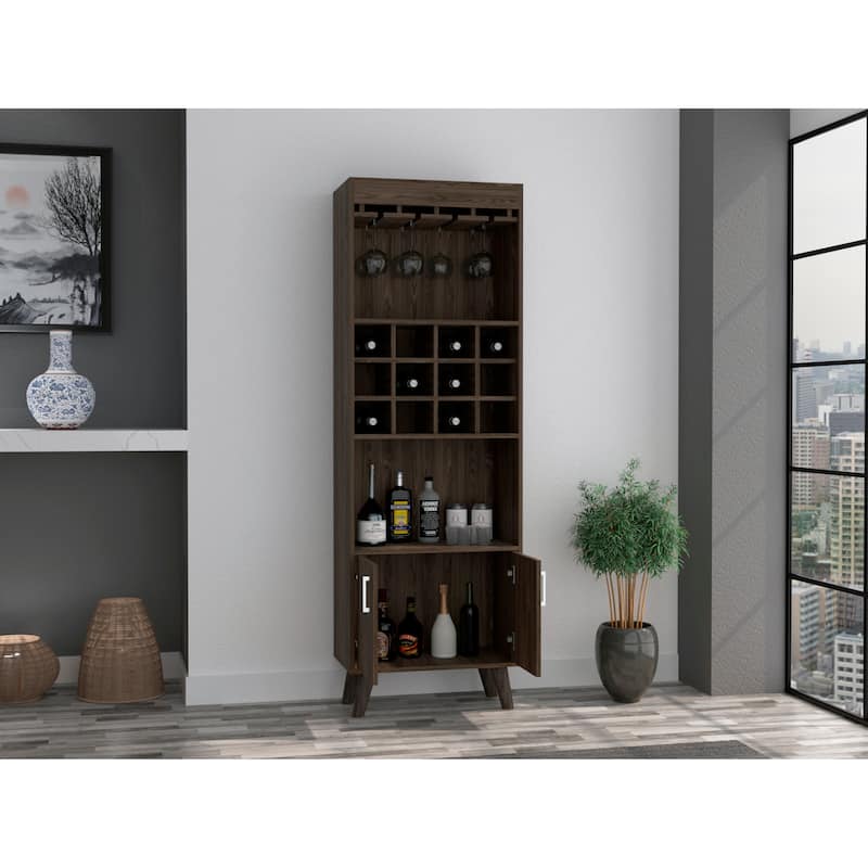 Kisco 1-Drawer 2-Shelf Bar Cabinet Dark Walnut