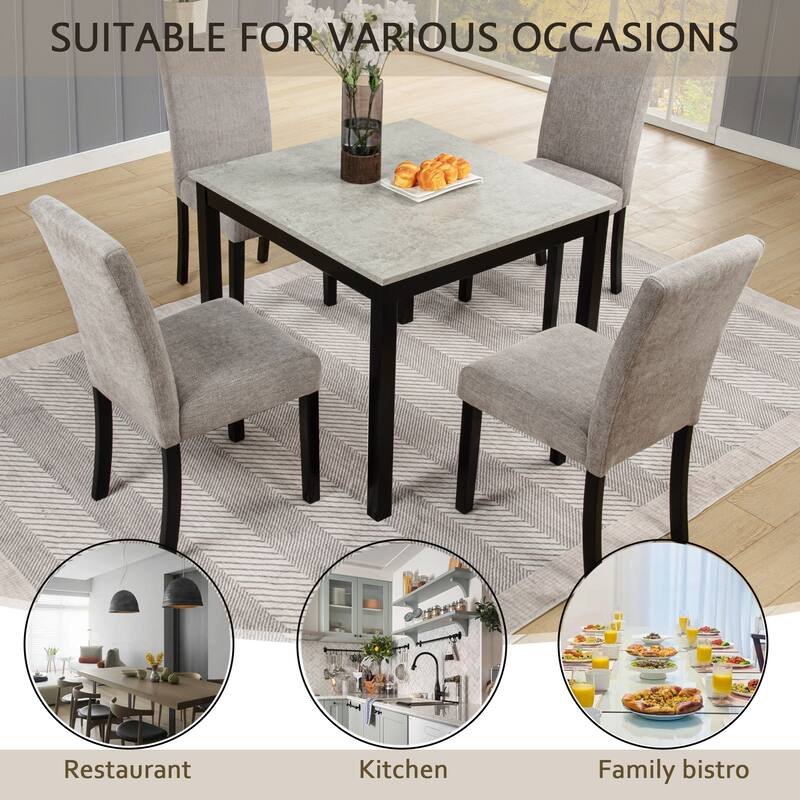 5-piece Wooden Dining Table Set with 4 Chairs, Dining Table Set for 4 People, Modern 4 Person Dining Table Set