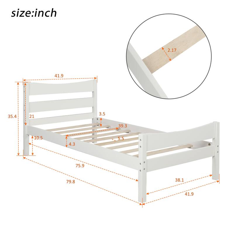 Twin Size Wood Platform Bed with Curved Headboard and Footboard, Classic Pine Wood Platform Bed Frame with Slat Support
