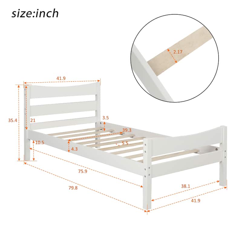 Wood Platform Bed with Headboard and Wooden Slat Support