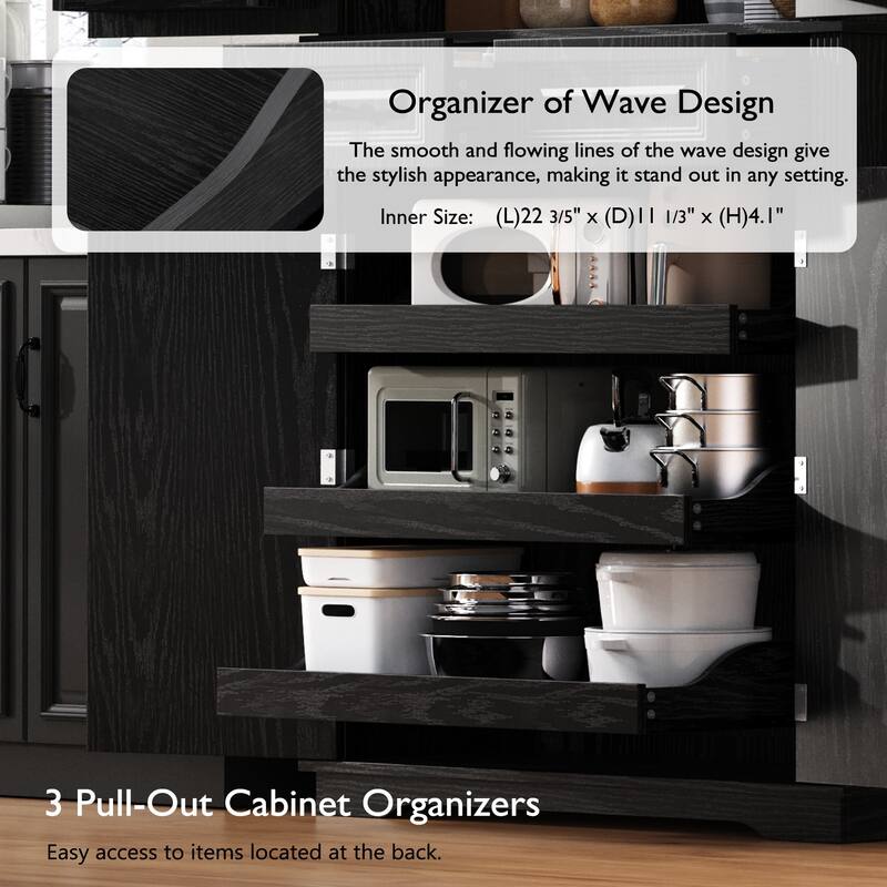 Roomfitters 71" Tall Kitchen Pantry Cabinet with 3 Pull-Out Organizers & 6 Door Shelves