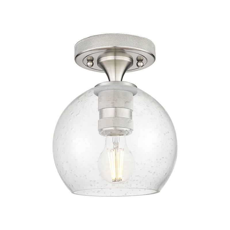 Innovations Lighting 434-1F-8-6 Crown Point Flush Mount Crown Point 6" - Satin Nickel / Seedy