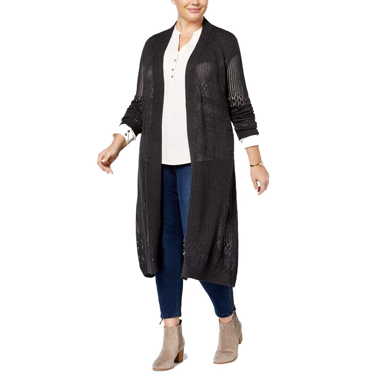 pointelle duster cardigan