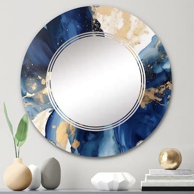 Designart "Dark Blue and Gold Strokes VIII" Fractals Modern Wall Mirror