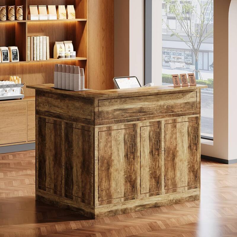 Reception Desk with Storage Shelves, L-Shaped Modern Front Desk