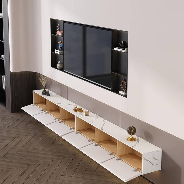 Floating Wall Mounted TV Stand, Modern Hanging TV Stand, 4 Flip Down ...