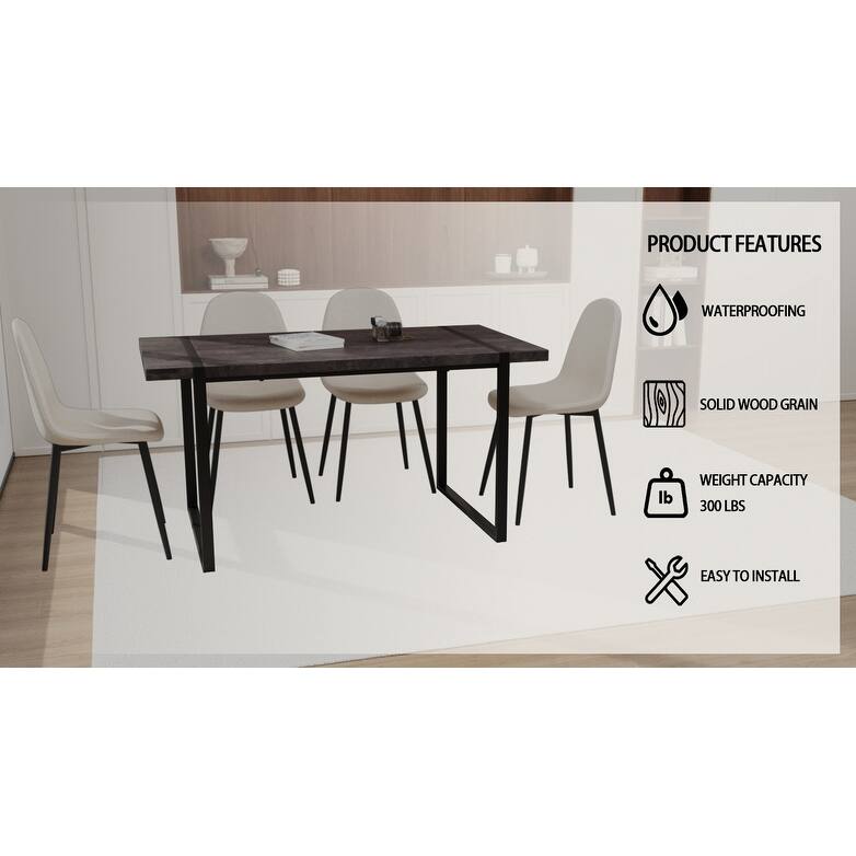Modern Style 5-Piece Dining Set with Rectangular Wooden Kitchen Table and 4 Round Corner Suede Dining Chairs