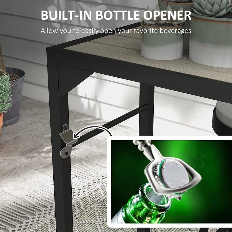 Outsunny 47" Outdoor Bar Table, Bar Height Patio Table with Built-In Bottle Opener and Steel Frame, Garden Table with Plastic
