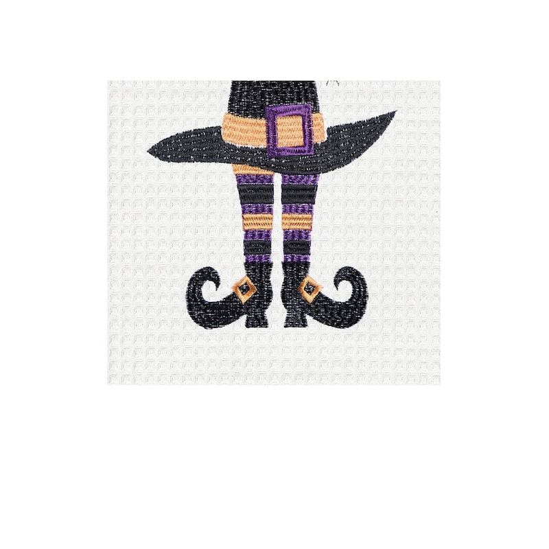 Witchy Hat with Waning Crescent Moon Halloween Embroidered Cotton Waffle Weave Dishtowel