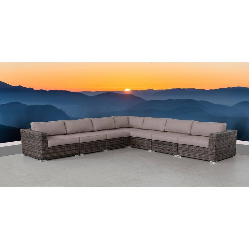LSI 7 Piece Rattan Sectional Seating Group with Cushions - Taupe