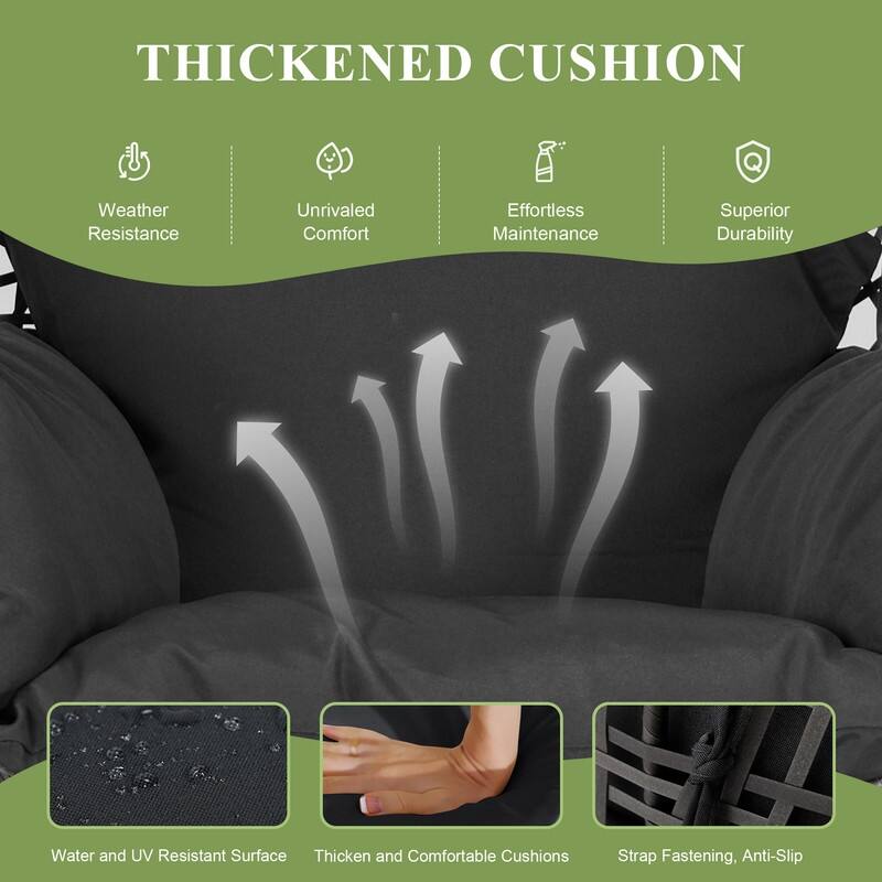 Oversized Outdoor Egg Chair with Stand, 450lbs Capacity Wicker Hanging Swing Chair, Extra Large Patio Lounge Chair with Cushions