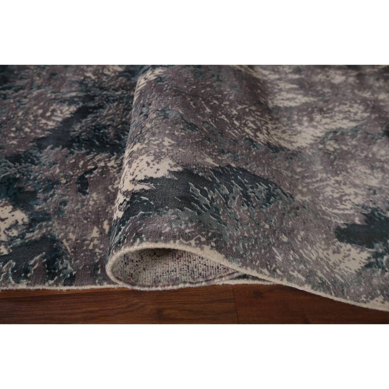 Greys Abstract Indian Area Rug Hand-Knotted Wool Carpet - 5'11"x 9'1"